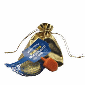 Chanukah Dreidel and Gelt Bag with Chocolate Coins